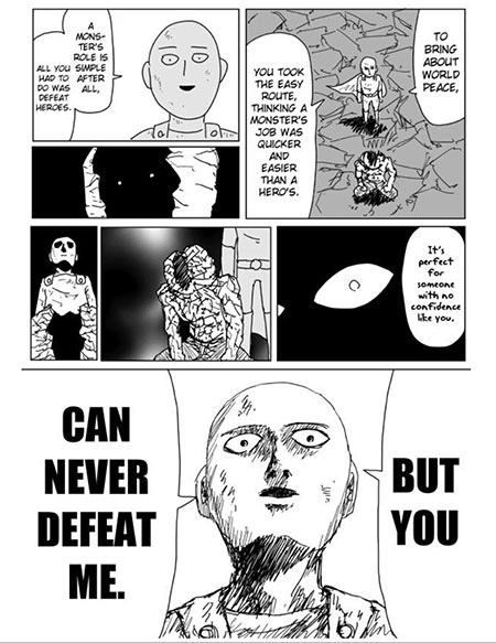 Saitama is talking to Garou